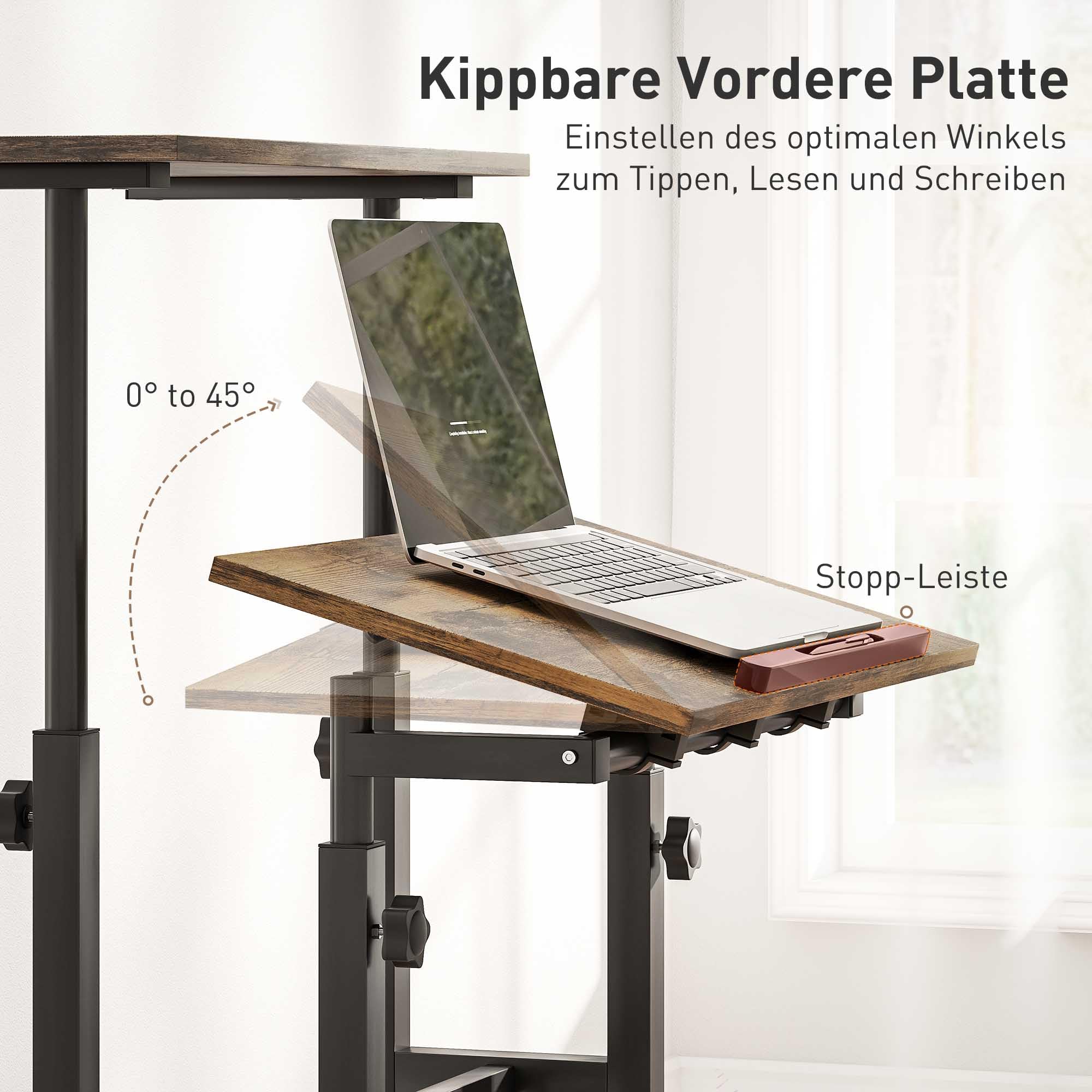 HOMCOM Schreibtisch Höhenverstellbar 60 x 60 x 70,5-120 cm Rustikal Braun