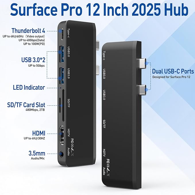 Docking Station para Surface Pro 12, Hub con HDMI 4K y Thunderbolt 4 miniatura 2