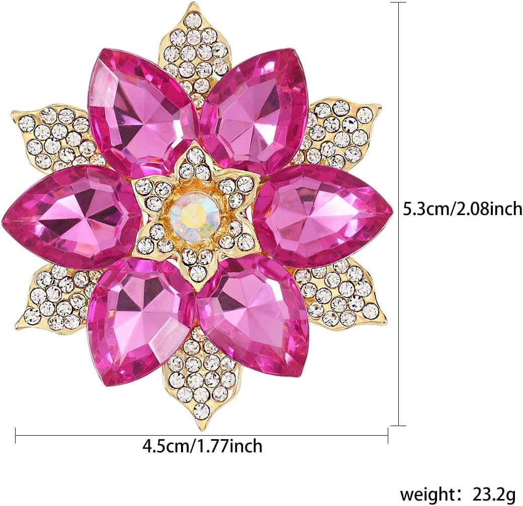 Rhinestone Sunflower Brooch Pin for Women Red Black Purple Large Flower Broochs Snowflake Brooch Marquise Wreath Brooches Jewelry
