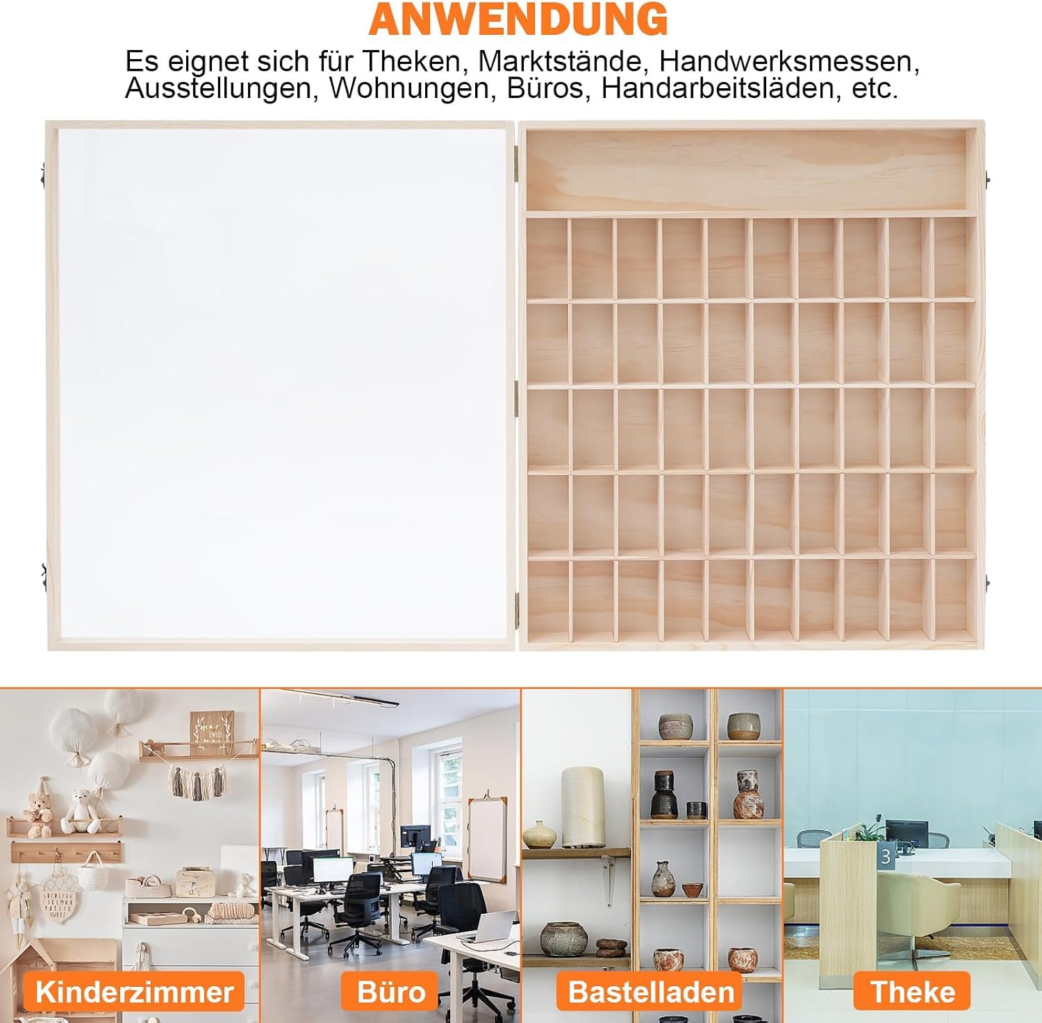 Setzkasten Sammlervitrine 50 Fächer Wand Kiefernholz, Holzfarbe
