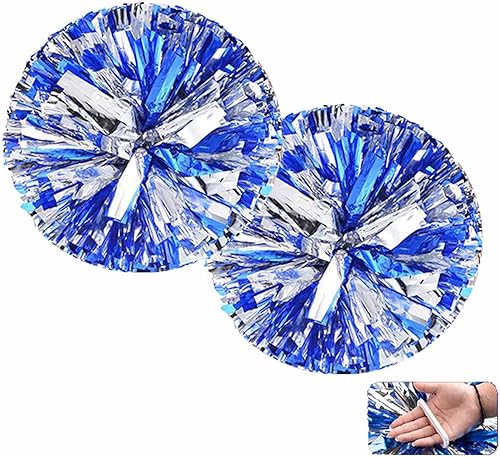 Pompones de animadora para animar el espíritu de equipo deportivo de niños y adultos (12 pulgadas, azul plateado)
