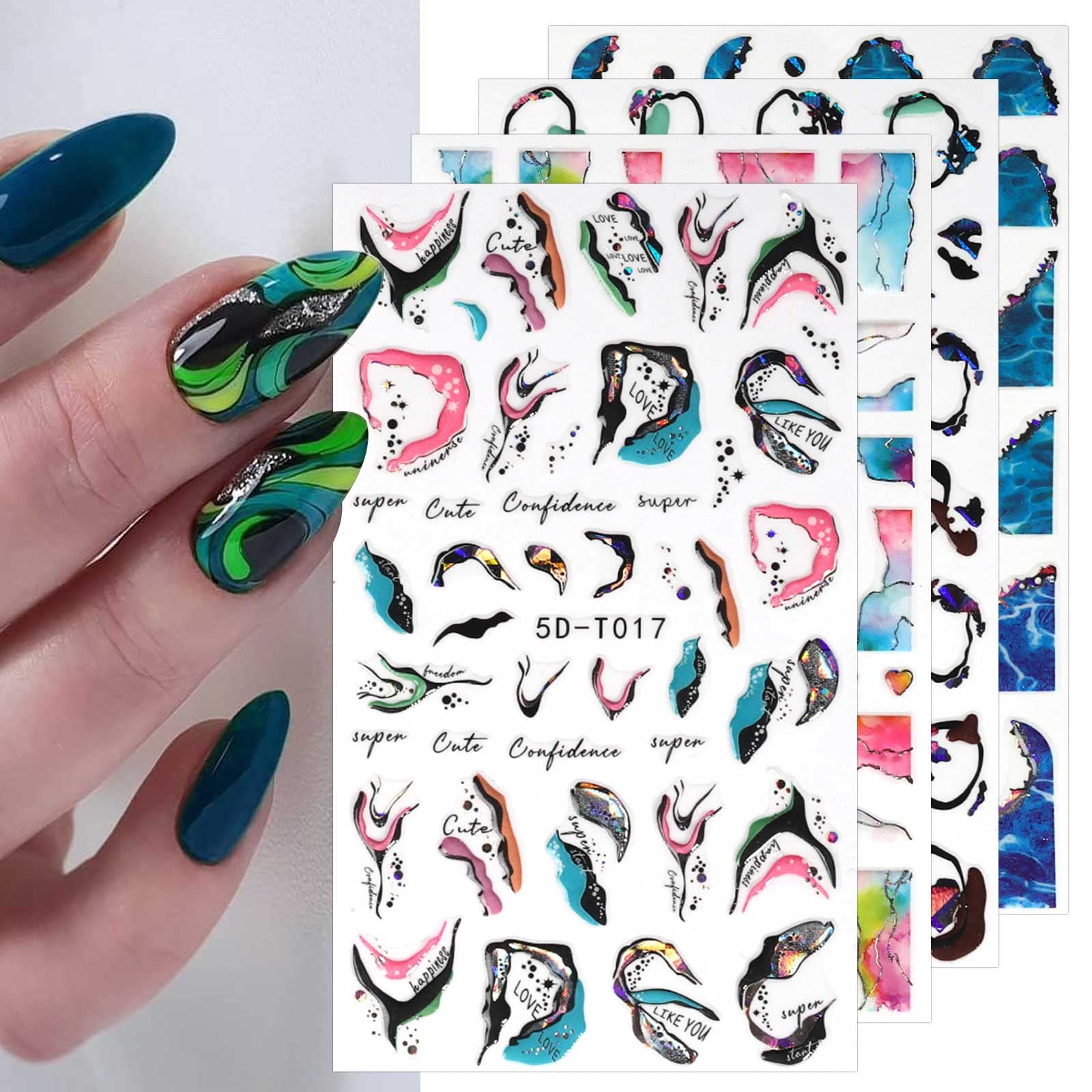 jmeowio7 Sheets 3D Embossed Marble French Tip Nail Art Stickers Decals Self-Adhesive Pegatinas Uñas 5D Wave Line Nail Supplies Nail Art Design Decoration Accessories