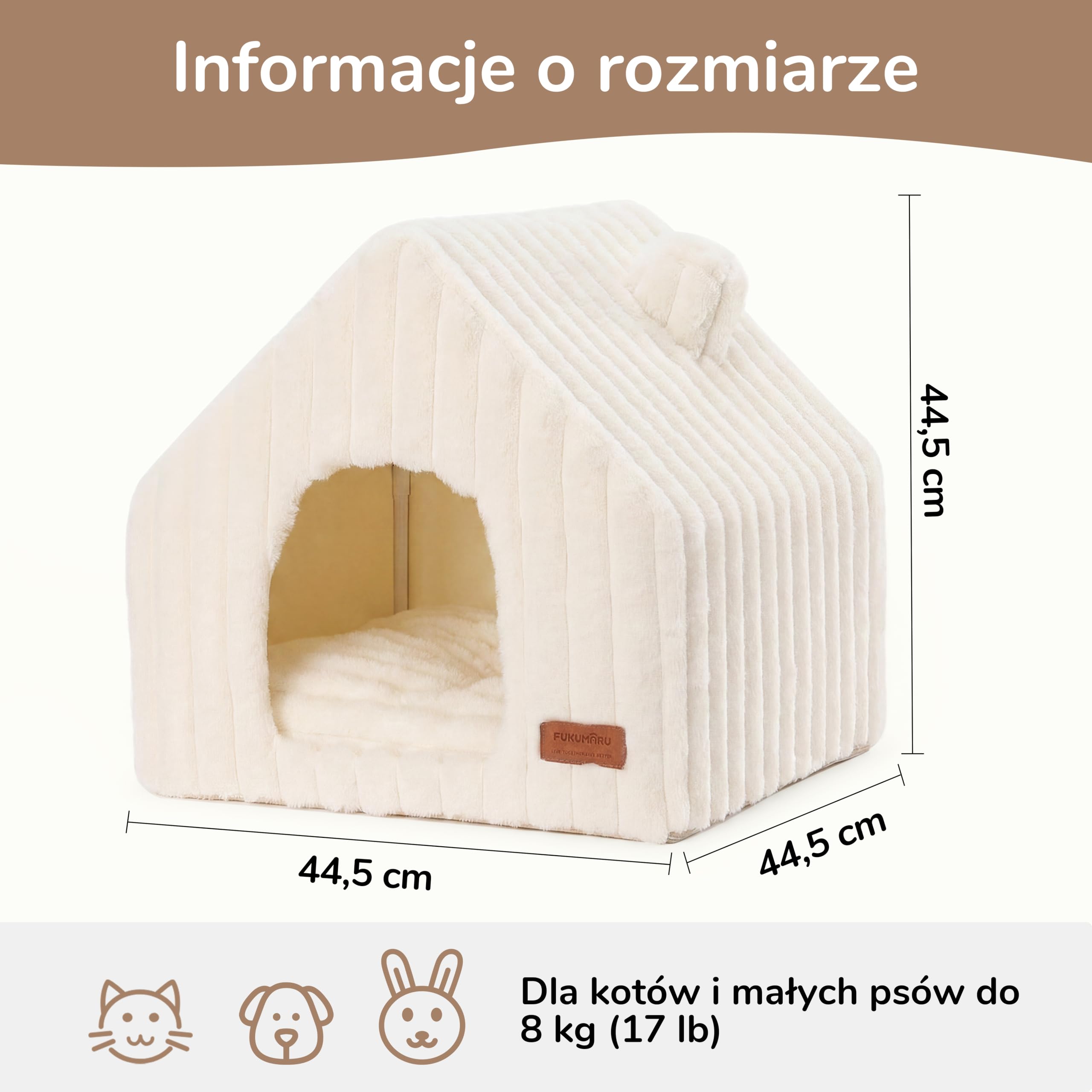 FUKUMARU Legowisko dla Kotów i Małych Psów – Półzamknięte, z Miękką Poduszką, Wykonane ze Sztucznego Futra Królika, 44 cm, Zmywalne, Kremowy