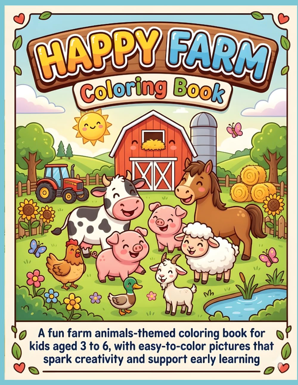 Happy Farm Animals Coloring Book: Easy Farm Animal Coloring Pages for Toddlers and Kids Ages 3-6 | Simple Shapes and Bold Outlines for Preschoolers | ... Activity Book | Best Gifting option for Kids