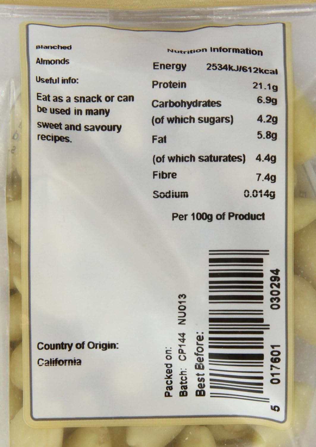 Suma Blanched Almonds 125 g (Pack of 6)