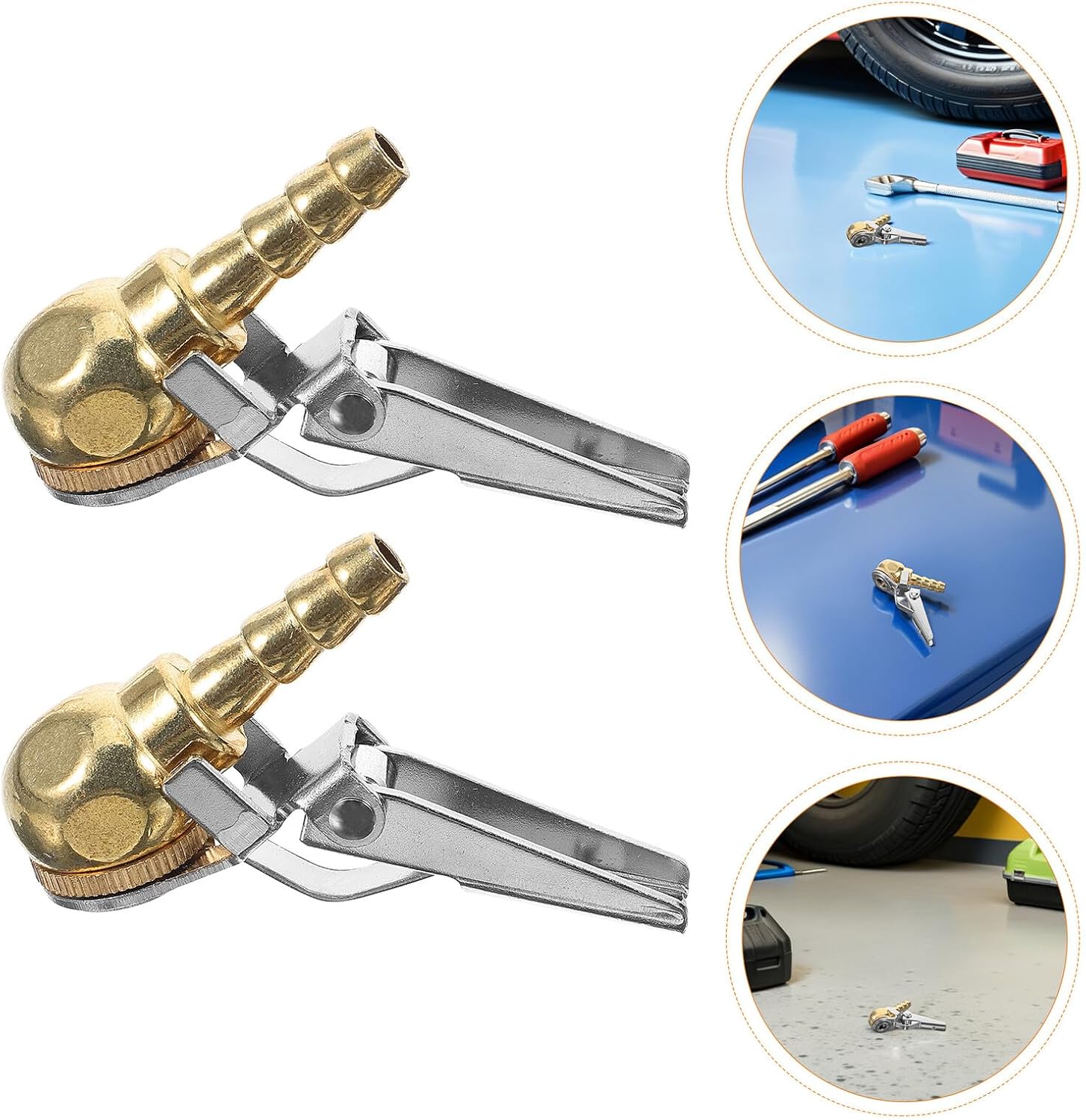 4pcs Gold Tire Inflator Nozzle Clip Locking Air Chuck Quick Connect Adapter for Car Truck Rv Air Compressor with No Leakage Copper Pump Connector