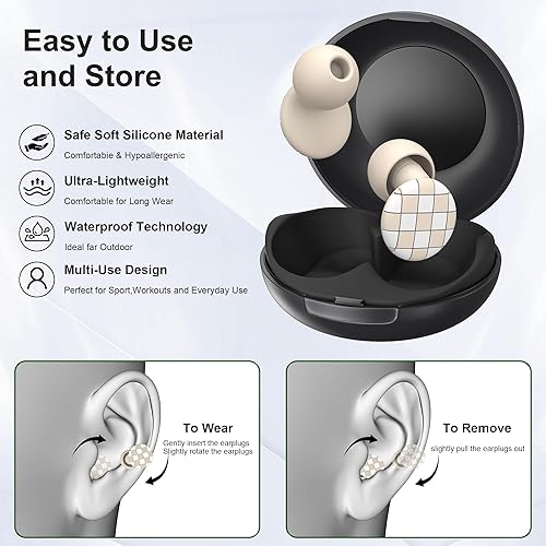 Miniatura 7 de Tapones para los oídos para dormir, tapones de silicona para los oídos para cancelación de ruido, tapones suaves y reutilizables para los oídos,