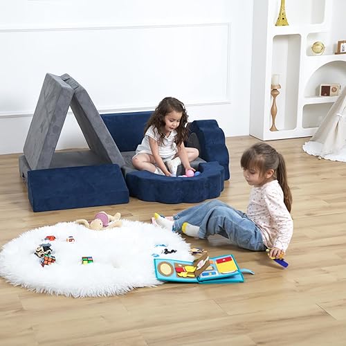 Miniatura 2 de Sofá de juegos para niños, 10 unidades, sofá seccional de espuma de alta densidad, muebles para dormitorio de niñas y niños (azul)
