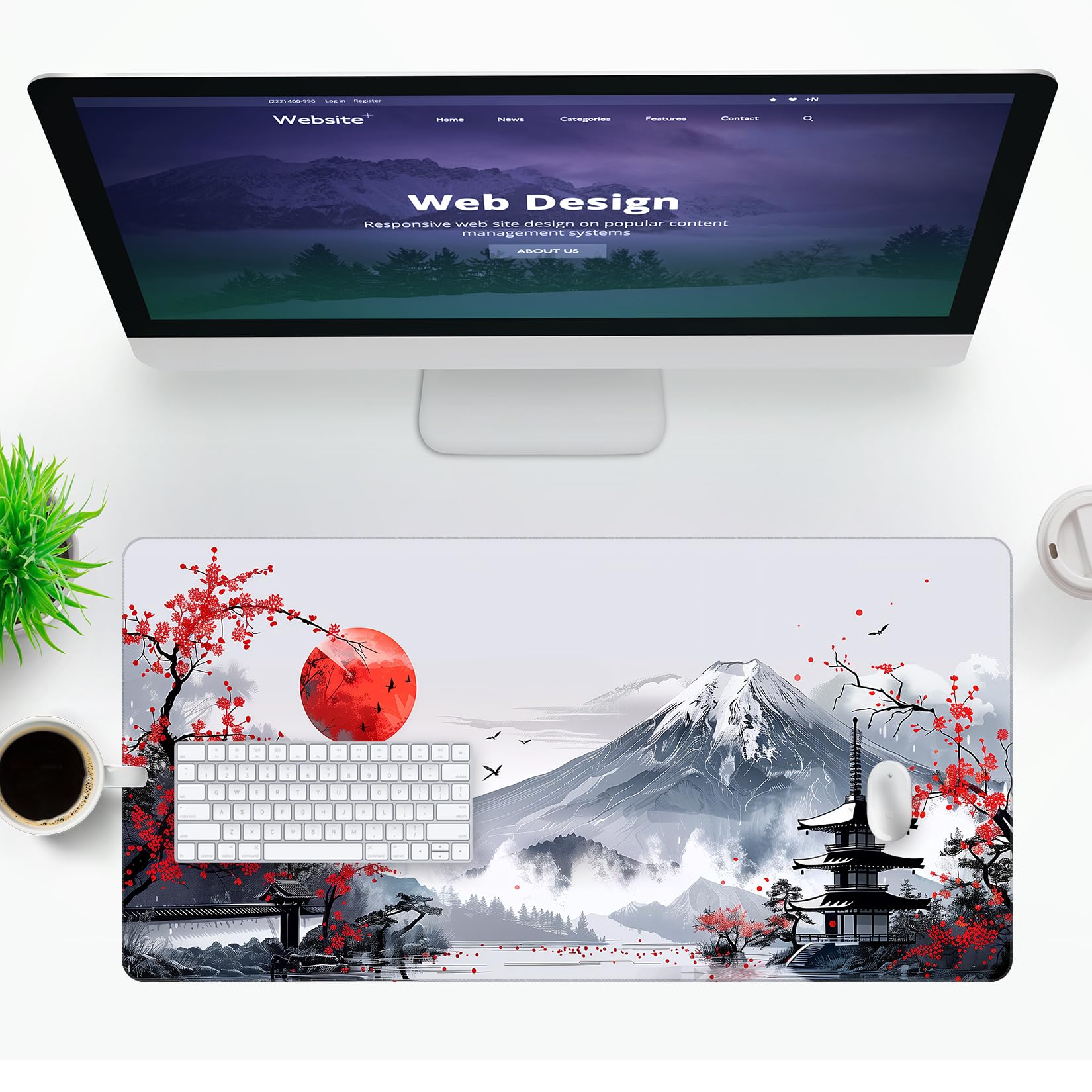 Großes Gaming-Mauspad Mit Japanischem Wellen-Design – 80x40 Cm, Wasserdicht, Genähte Kanten, Rutschfest