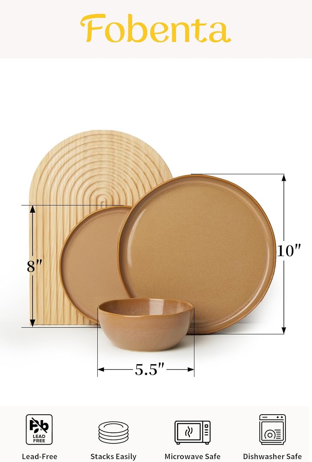 FOBENTA 18 Piece Rustic Taupe Plates and Bowls Set,Earthy Ceramic Dinnerware Sets for 6 – Handcrafted Dish Set for Inviting Dining & Vintage Charm Cappuccino Service for 6 (18pcs)