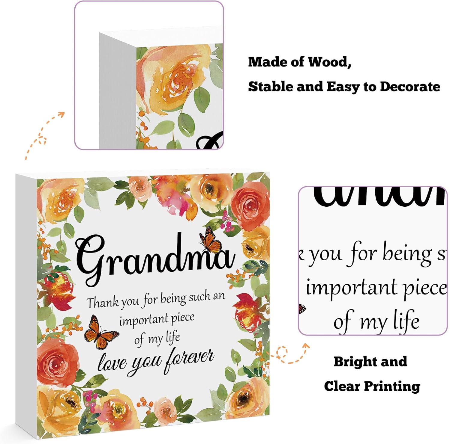 Grandma Gifts Birthday Gifts for Grandma Mothers Day Gifts Engraved Wooden Block Sign Desk Decor Sign for Grandma from Grandkids Thanksgiving Christmas for Grandma Grandmother Nana - Image 3