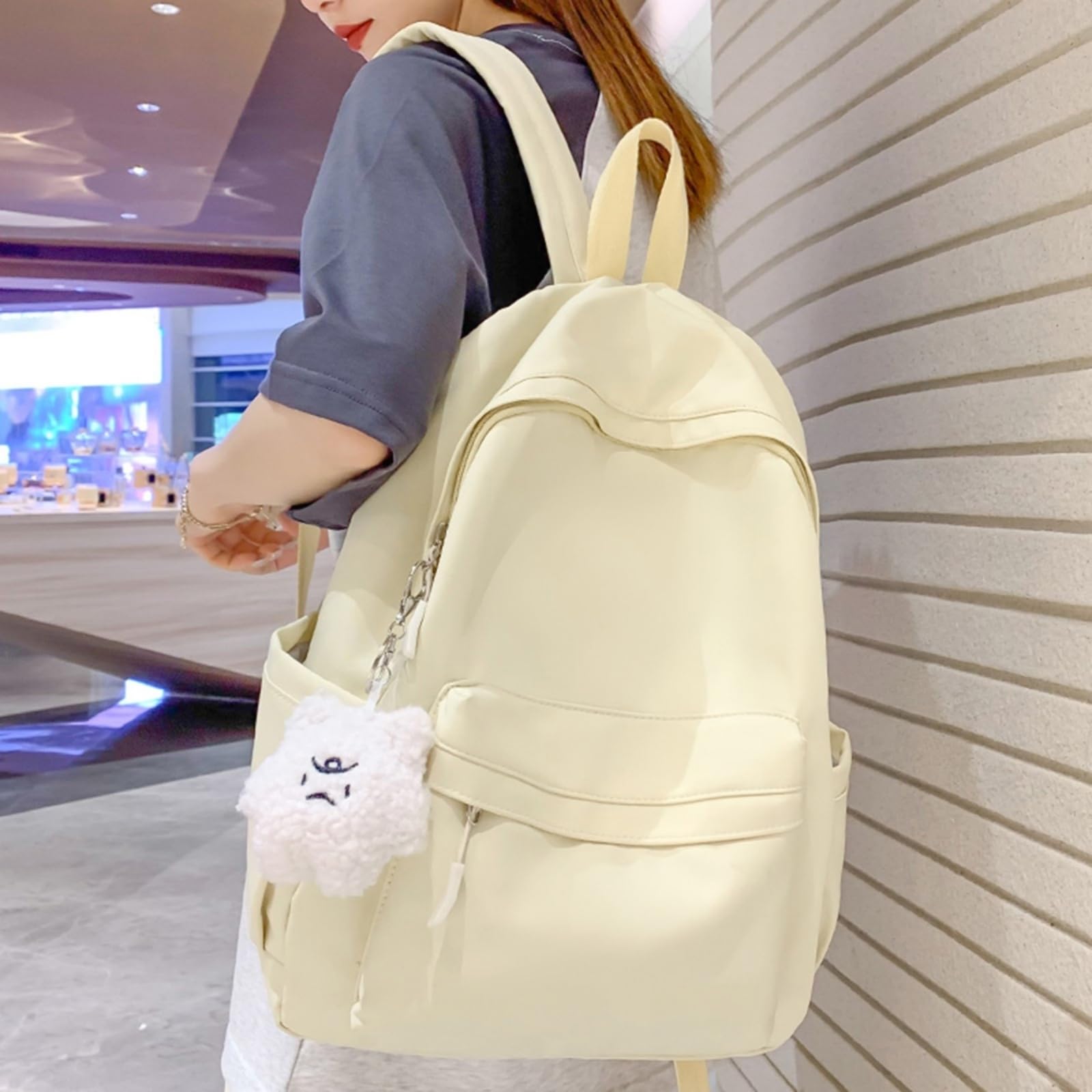 Zaino Carino in Nylon Kawaii, Borsa di Scuola per Laptop Viaggio Moda Studenti Universitari Adolescenti-White