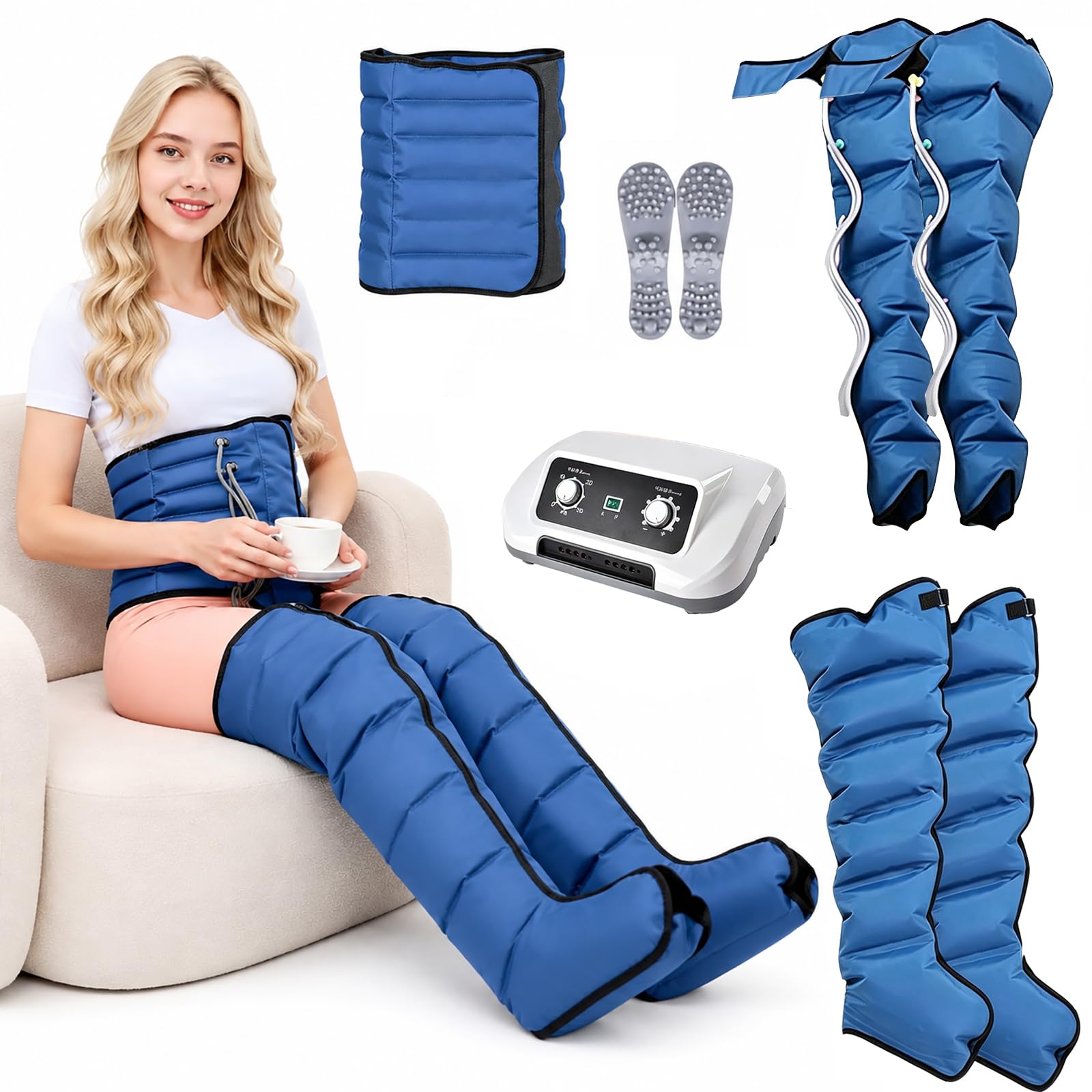 Presoterapia para Casa, Botas de Recuperación Deportiva, 6 Camaras | Drenaje Linfático, 0-30 Min, 0-240 Mmhg Ajustables, Compresión Secuencial, Alivio Muscular y Drenaje Linfático