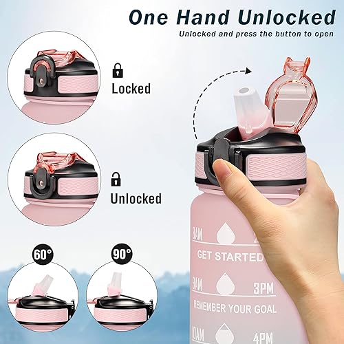 Miniatura 3 de YC Kitchen Botella de agua motivacional con marcador de tiempo, 32 onzas, a prueba de fugas, sin BPA, botellas de agua deportivas con popote y