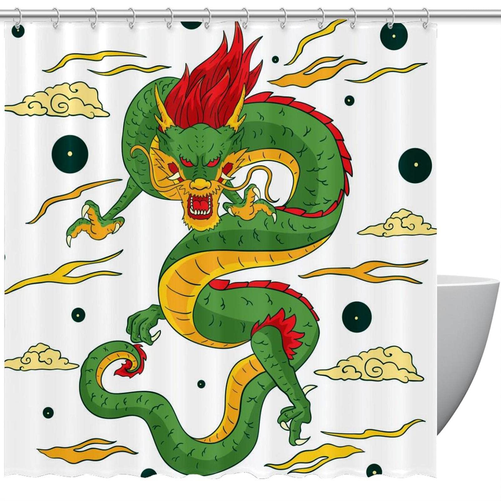 Rideau de douche traditionnel dragon chinois vert en textile haut de gamme