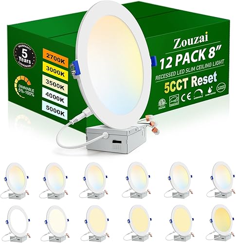 Vista 27 de zouzai - 12 luces LED empotrables ultrafinas de 4 pulgadas 6000K con caja de conexiones, 9 W, 810LM regulable, alto brillo Ra>85, certificado ETL
