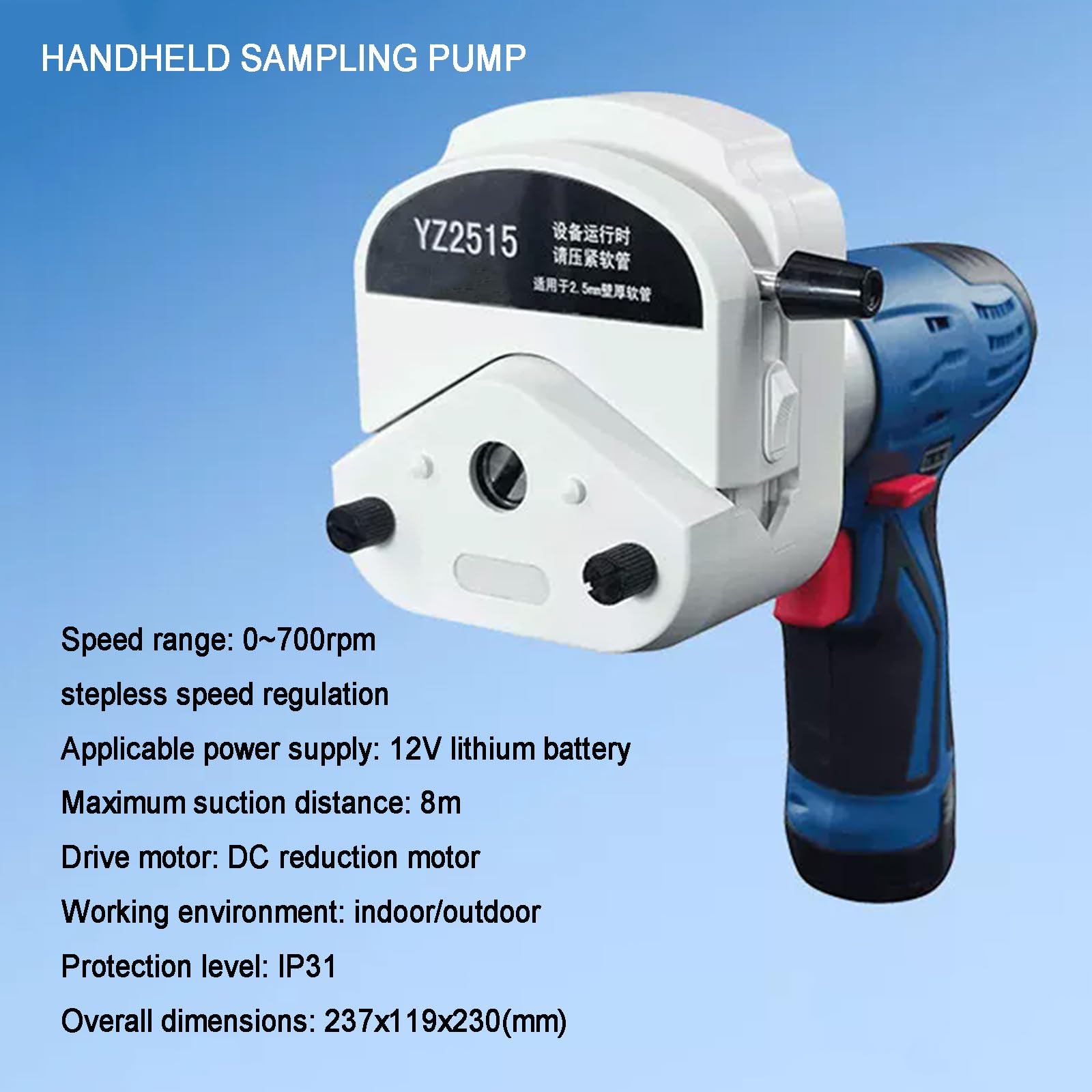 Muestreador De Calidad del Agua con Bomba Peristáltica, Bomba Eléctrica De Muestreo De Aguas Profundas, Succión De 8 M, Rango De Flujo 0-1120 Ml/min, Alimentado por Batería, Alto Flujo