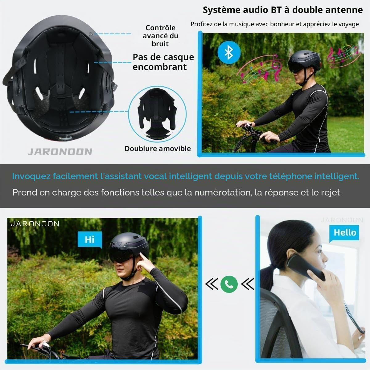 Casque Intelligent Bluetooth pour Cycliste, avec caméra intégrée et feu arrière Clignotant, avec 1x Lunettes de Jour et 1x Lunettes de Nuit