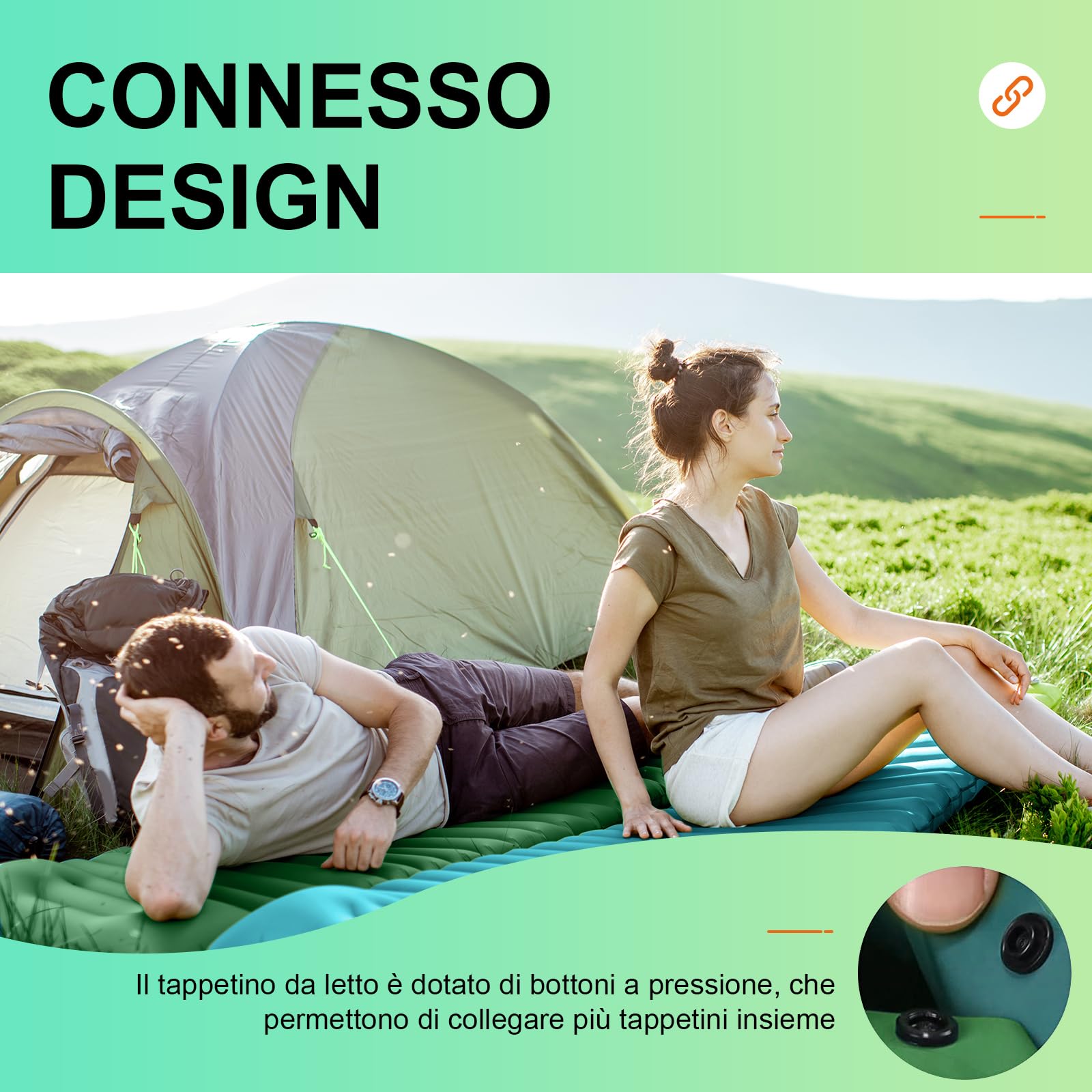 Materassino Campeggio Autogonfiante, Ultraleggero Materasso Gonfiabile Singolo con Cuscino per Campeggio, Outdoor, Spiaggia, Escursionismo, Portatile Materassino Autogonfiante