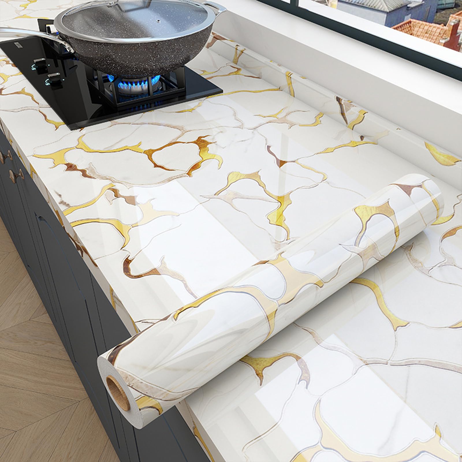 Vinilo para encimeras de cocina imitación mármol autoadhesivo y resistente al calor