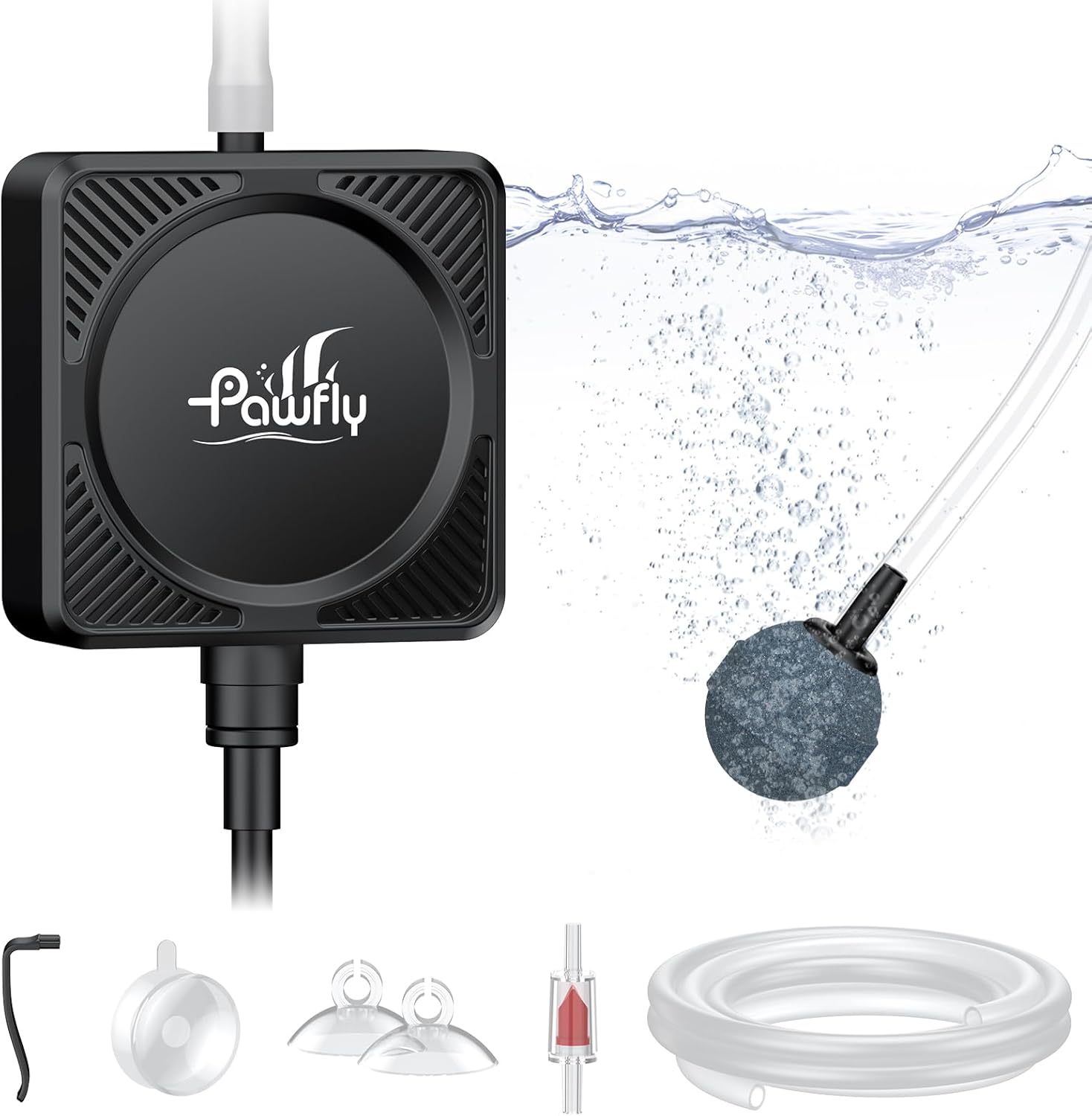Pawfly Nano Silent – Bomba de aire para acuario, mini burbujeador con accesorios, aireador de oxígeno portátil de 1.3 W para peceras de 1 a 10