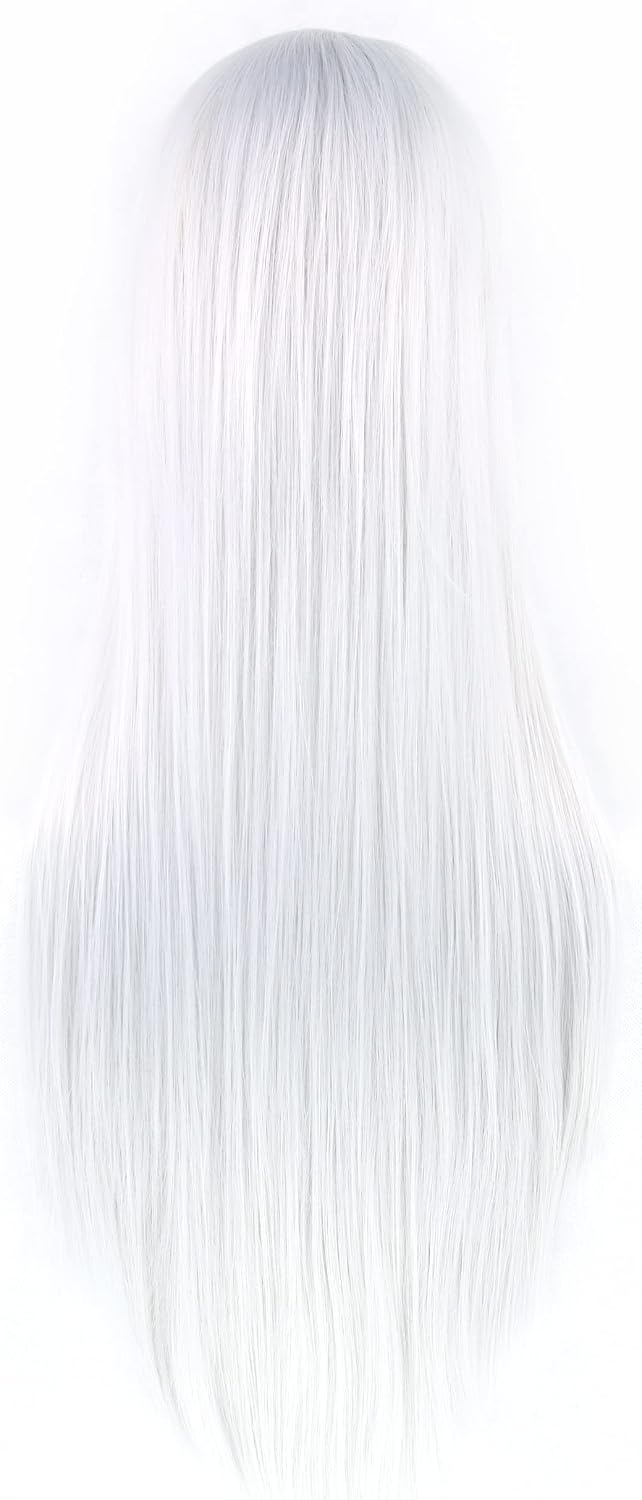 IMISSU 80cm Long Straight Natural Hair Cosplay Wigs with Bangs Colorful Halloween Costume Party Wig for Women (Sliver White) - Image 4