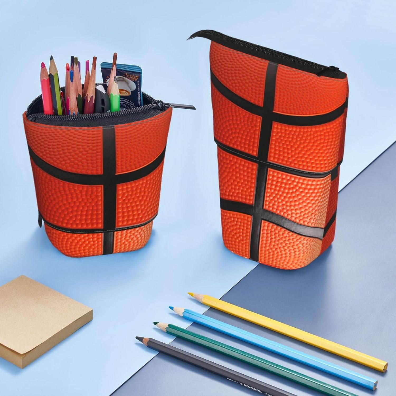 Basketball Kids Standing Pencil Case Girls Boys Telescopic Stationary Pouch with Zipper Large Capacity Stand up Pen Bag Portable Makeup Holder for Children School Students Office Supplies image 4