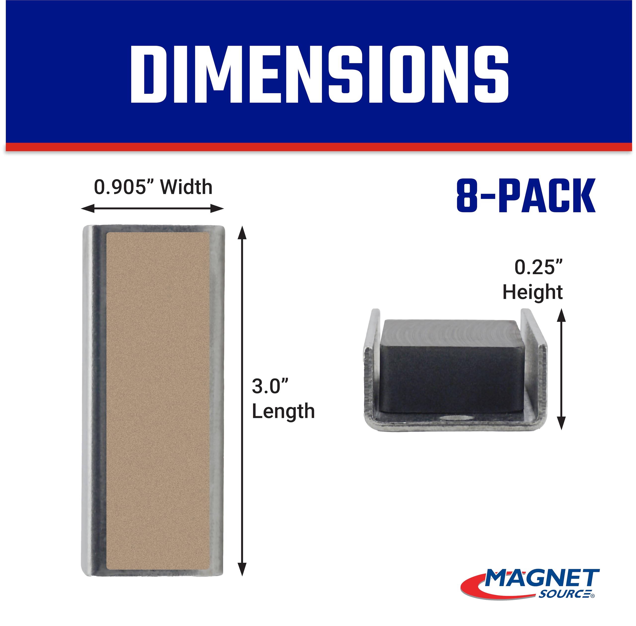 Master Magnetics Ceramic Channel Magnet Pack - Heavy-Duty Strong Magnets - 22 lb Pull Each - Double-Sided Adhesive Foam Backing - Nickel-Plated Base - 3” L x 0.905” W x 0.25” H - 8-Pack — Amazon image 2