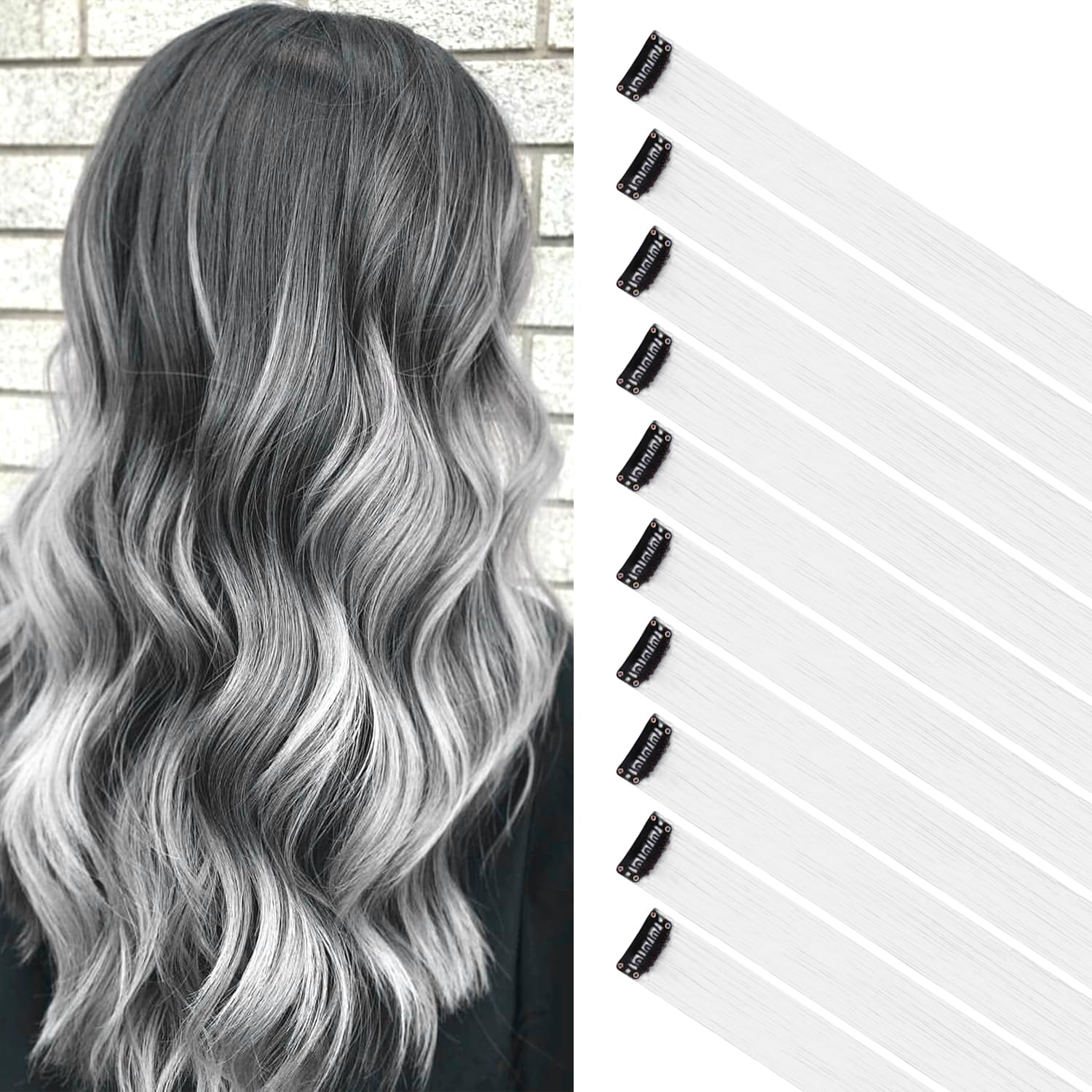 10 Pcs Hair Extensions Clip In, 22 Inch White Clip In Hair Extension for Kid Girls Women Party Daily Décor