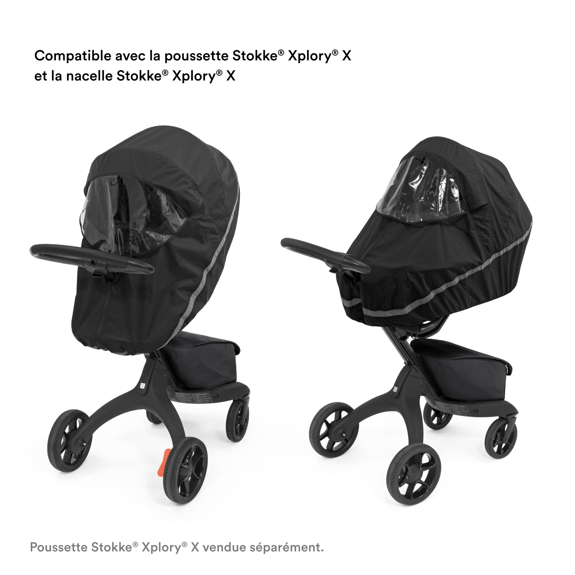 Stokke Xplory X Rain Cover, Black, Keeps Baby Dry - Easy to Use, Carry and Store - Integrated Ventilation, Large Window and Safety Reflectors