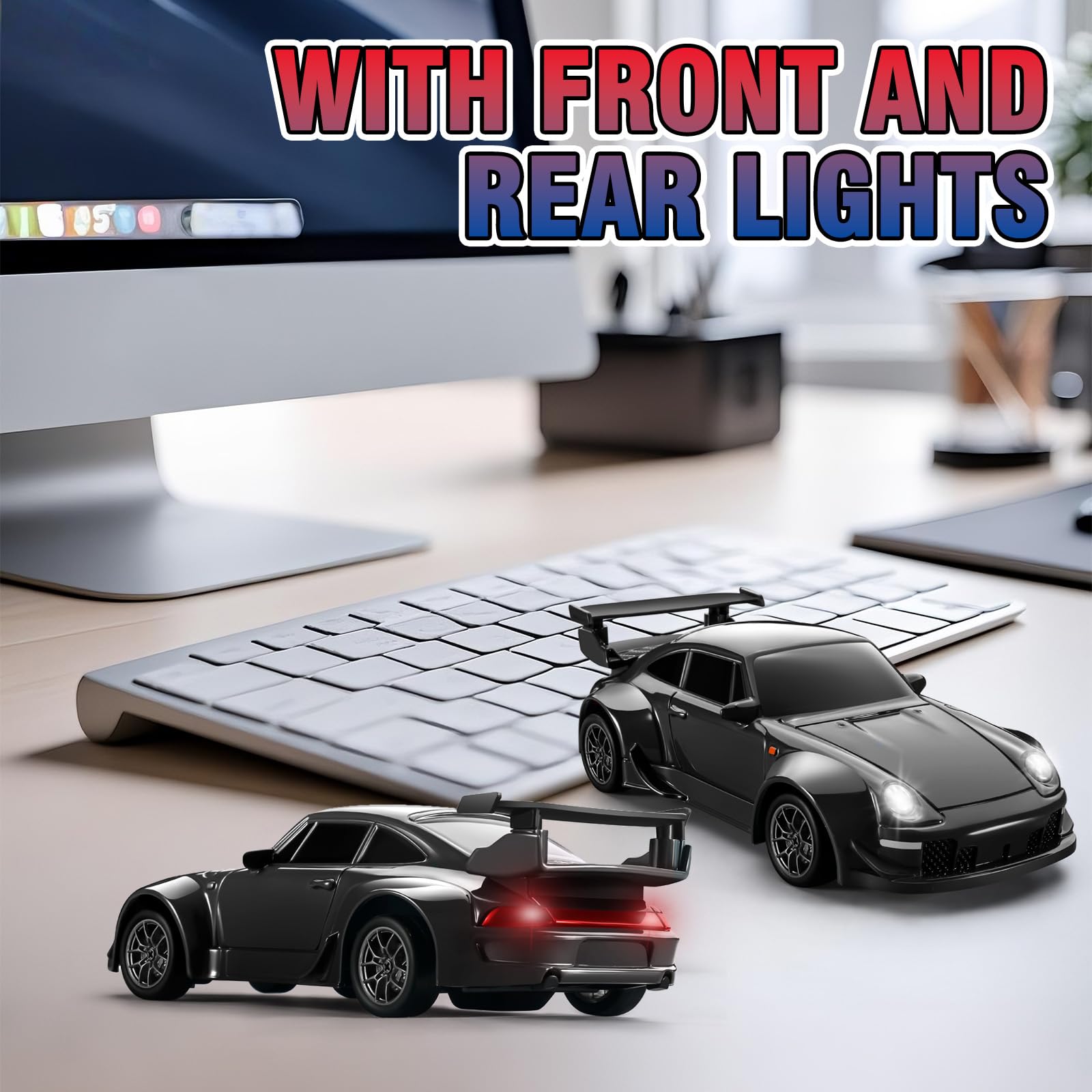 ACAMMZAR Mini RC Drift Car with Gyro, 1:43 4WD Full Proportional RC Cars, 18KM/H High Speed Remote Control Car with Lights, Extra Racing Tires, Vehicle for Adults Kids Boys, Black