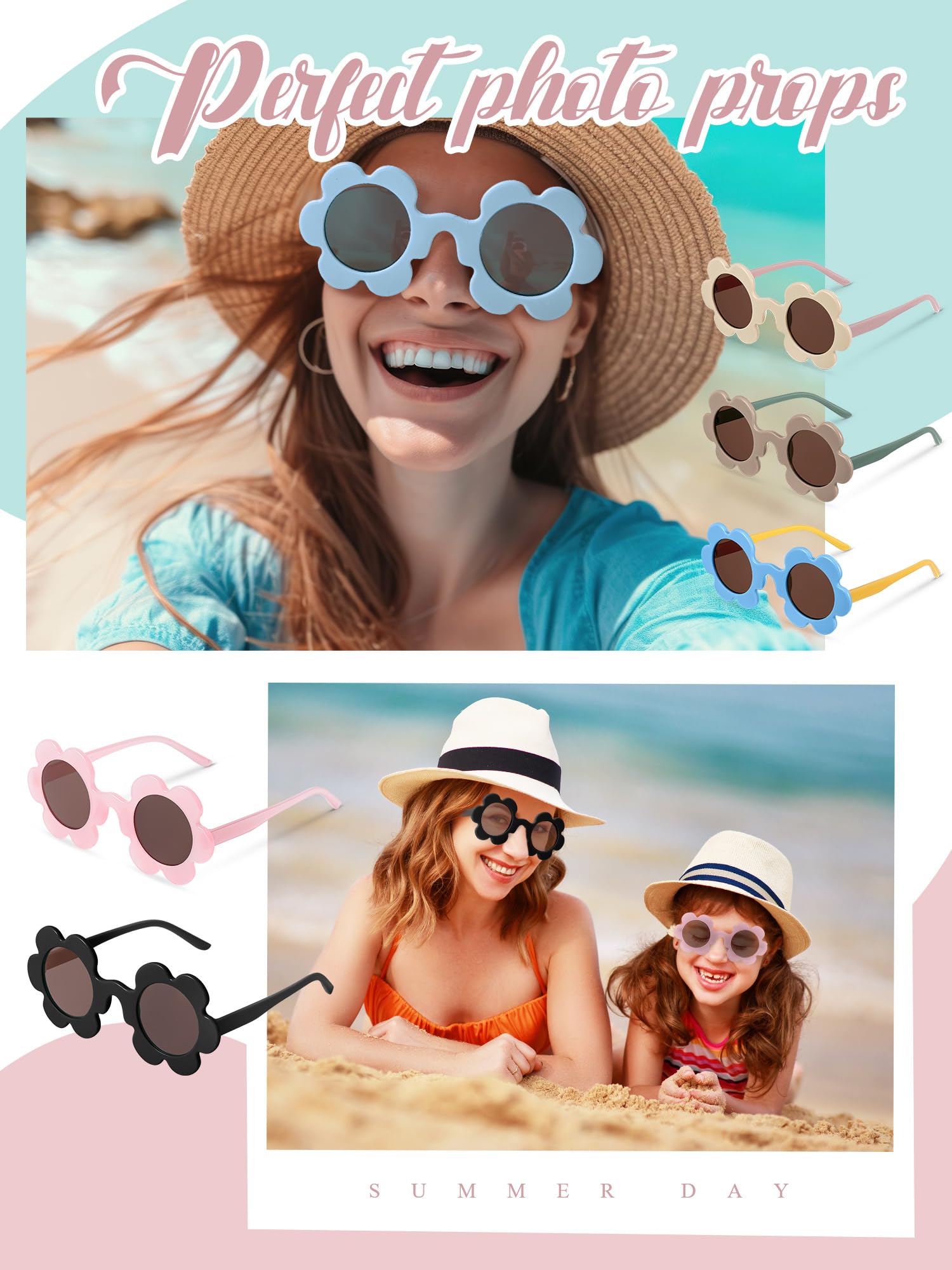 Kanayu Lot de 20 paires de lunettes de soleil d'été pour femme 14 cm Couleurs vives
