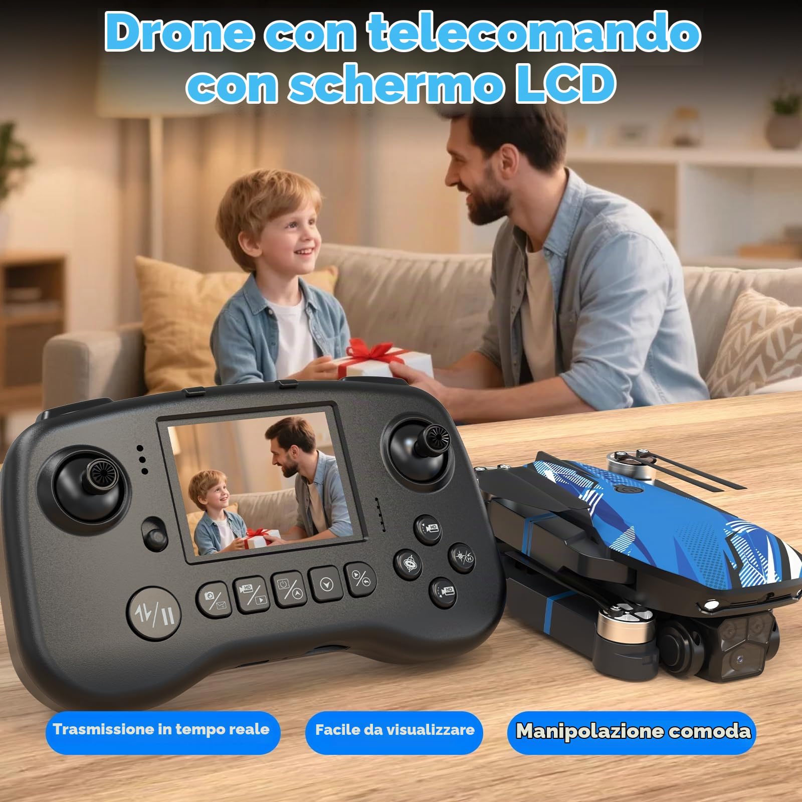 Drone con Camera Droni per Adulti 4K, Schermo LCD FPV Live Video, Motore Brushless, Sistema di Prevenzione Ostacoli a 270°, 3D Flips, Peso Inferiore a 250g, Supporta Schede SD fino a 32 GB