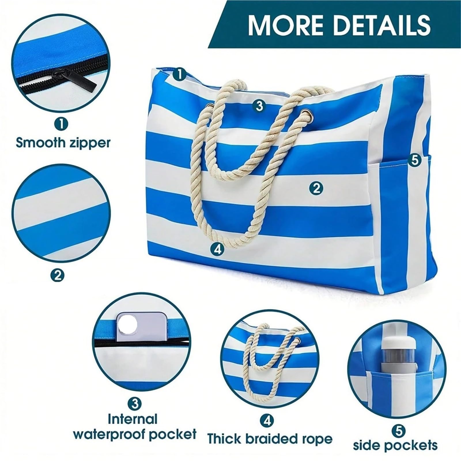 Bolsa De Playa Striped Canvas Summer Beach Bag, Large Capacity Shopping Bag Tote Bag For Travel,Ideal for Beach, Travel para Viajes A La Playa(Pink)