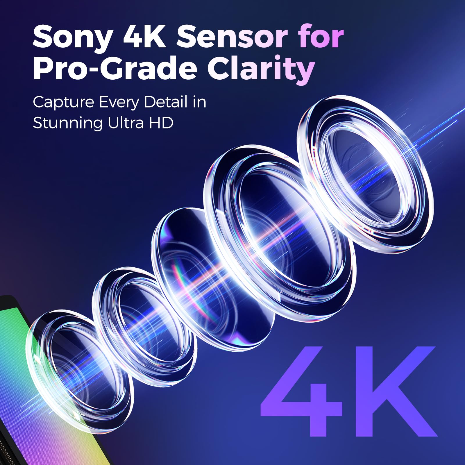 4K Webcam für PC mit Mikrofon & Licht & Privatsphäre Abdeckung, Webkamera für Desktop-Computer/Laptop/Monitor/Mac, 4K UHD Sony Sensor, PDAF Autofokus, Dual AI Noise Cancelling Mikrofone, USB Streaming