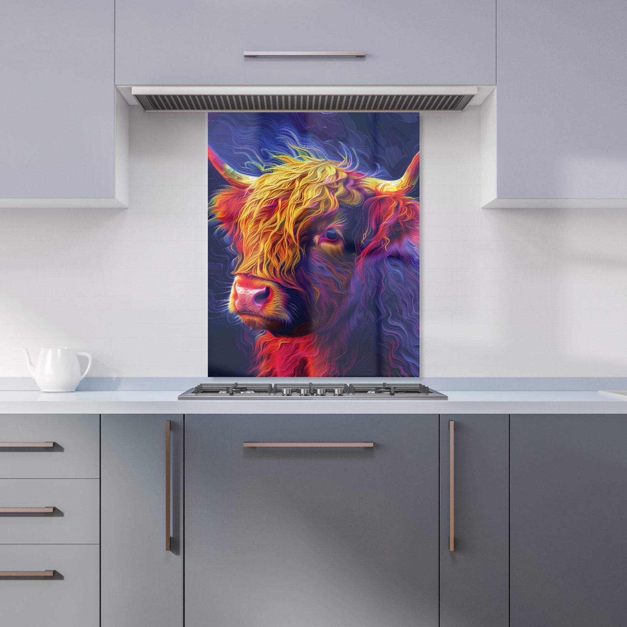 Warren Reed - Designer Premium Vibrant Highland Cow Kitchen Splashback 6Mm Toughened Glass Kitchen Splashback – Heat Resistant Splashback For Kitchens, Perfect For Cookers And Hobs, Polished Edges