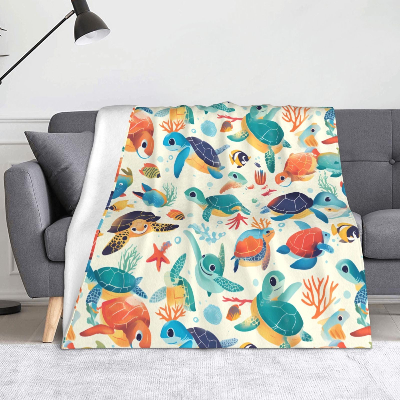 Couverture lit canapé imprimé tortue plaid doux 152x127 cm