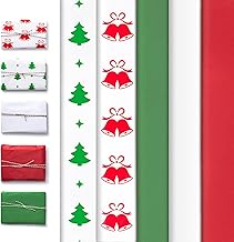 Simetufy Christmas Tissue Paper for Gift Bags, 5 Designs 120 Sheets 14 x 20 Inches Christmas Tissue Paper Sheets Bulk, Red Green and White for Gift Wrapping, Crafts, Birthday, Holiday Decor and DIY