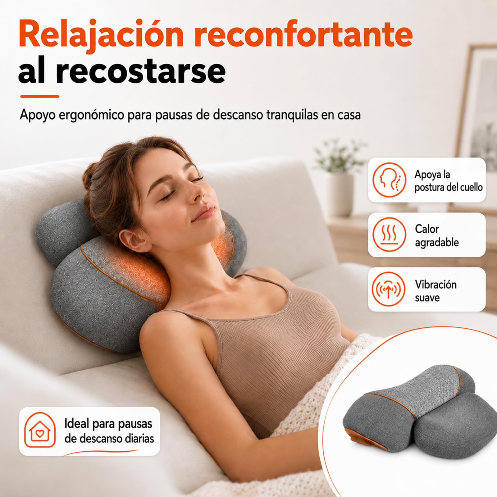Cerviflex Almohada Cervical, Cerviflex Almohada Cervical Masaje 3 en 1, Masajeadora con Calor, Cervicales y Cuello con Vibración, Elevación Ajustable y 3 Modos (Gris)