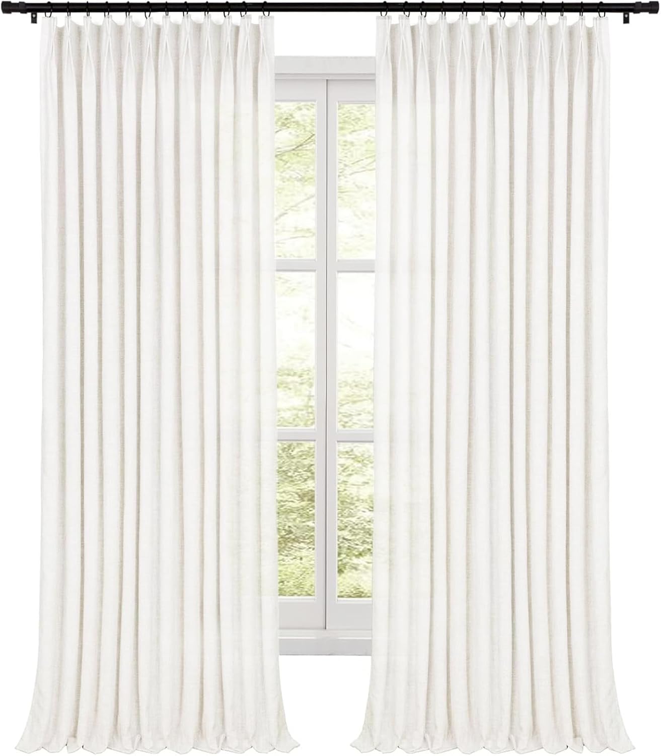 HOMERILLA Pinch Pleated Curtains 108 Inches Long,Unlined Room Darkening Drapes for Living Room,Lille Linen Pinch Pleated Curtains for Sliding Glass Door,W52 x L108,White,1 Panel.