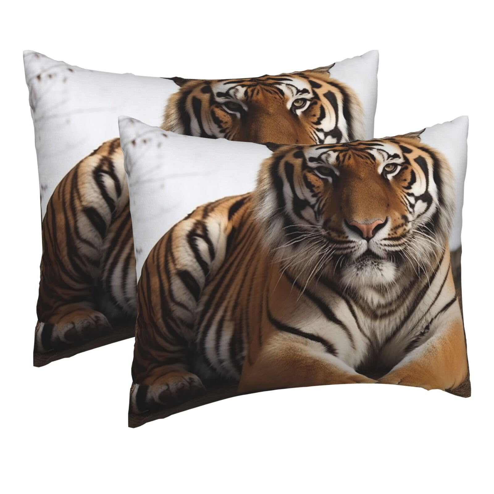 2 Pack Pillow Cases with Hidden Zipper, Soft Breathable Pillow Covers for Hair and Skin, Big Tiger Pillowcases 16"x20" Bed Pillow Protectors Cover for Sleeping Gifts