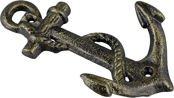 2 Pcs Anchor Coat Hooks, Nautical Wall Hangers, Vintage Cast Iron Key Holder for Hanging Towels, Bags, Robes, Decorations (Antique Bronze)
