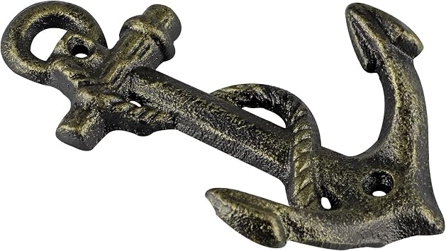 2 Pcs Anchor Coat Hooks, Nautical Wall Hangers, Vintage Cast Iron Key Holder for Hanging Towels, Bags, Robes, Decorations (Antique Bronze)