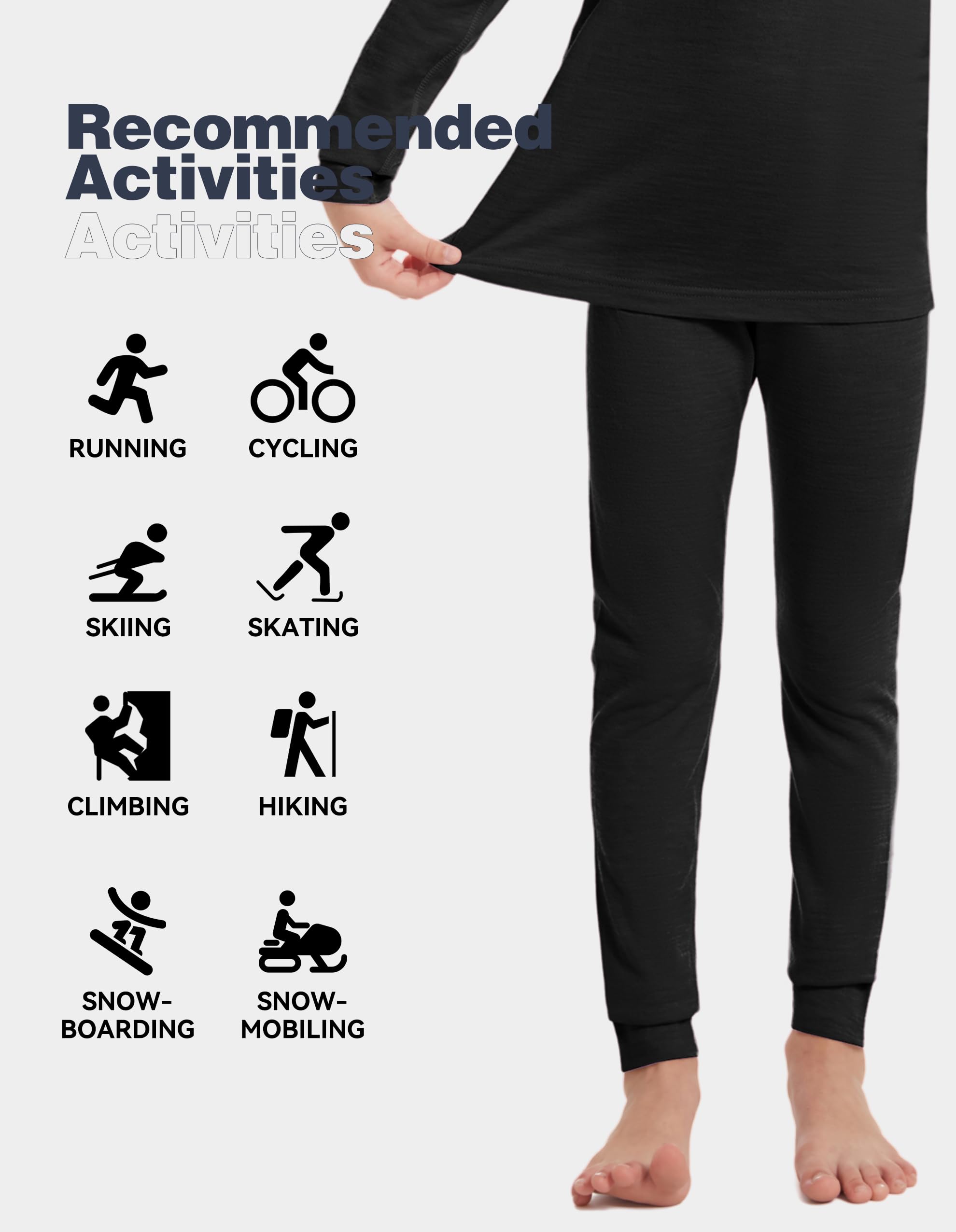 Kinder Thermounterhose aus 100% Merinowolle, Atmungsaktive Funktionswäsche für Jungen und Mädchen