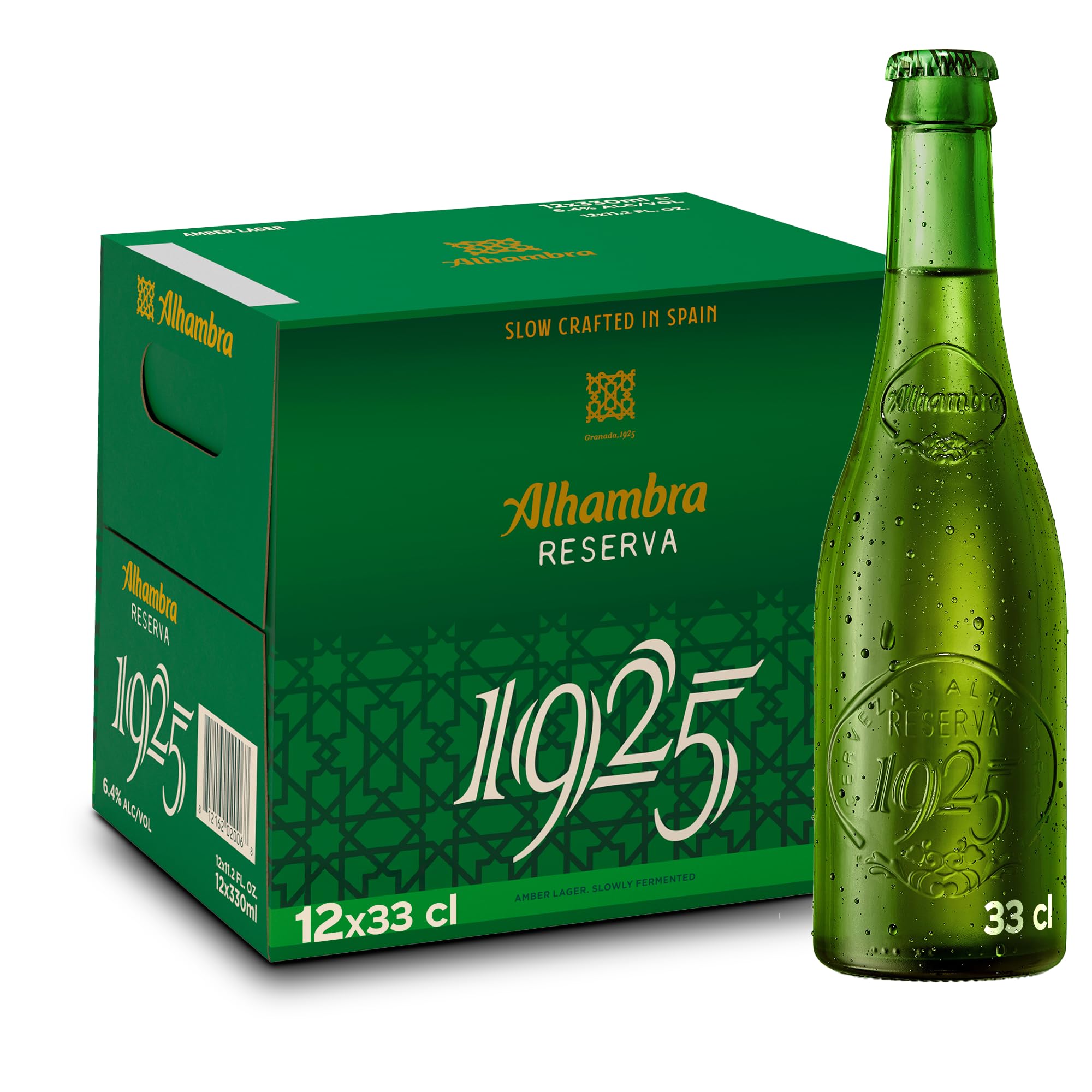 Alhambra Reserva 1925, Pack de 12 Botellas x 33 cl, Cerveza Alhambra 1925 con Extra de Fermentación Lenta, 6.4% Alcohol