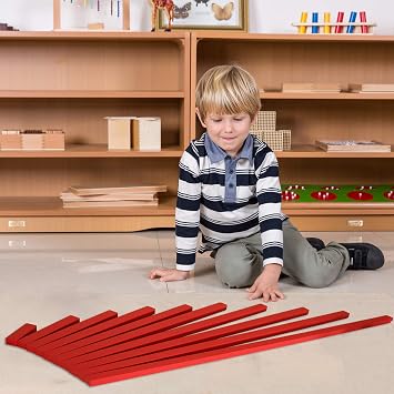 Montessor Outlet Professional Montessori Teaching Aids, Montessori Long-Red-Rods, Wooden Stacked Arrangement Sensory Toys, Preschool Learning Educational Tools for Toddlers, Kids 3-7 Years