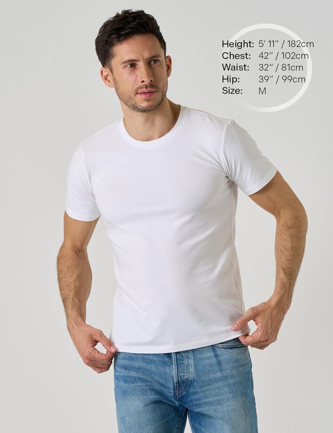 LAPASA Mens Cotton T-Shirt 3 Pack Stretch Solid Plain Short Sleeve Tag-Free Crew & V Neck Regular-Fit Soft M05/M06 - Image 2