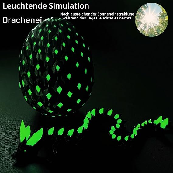 25 cm Surprise 3D Dragon with Dragon Inside 3D Printed Dragon Toy Stress Relief for Adults Children for Christmas and Birthday (Bright Green)