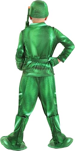 Vista 3 de Disfraz de hombre de ejército verde de plástico para niños, camisa, pantalones, cinturón, sombrero, guantes, cubiertas de botas