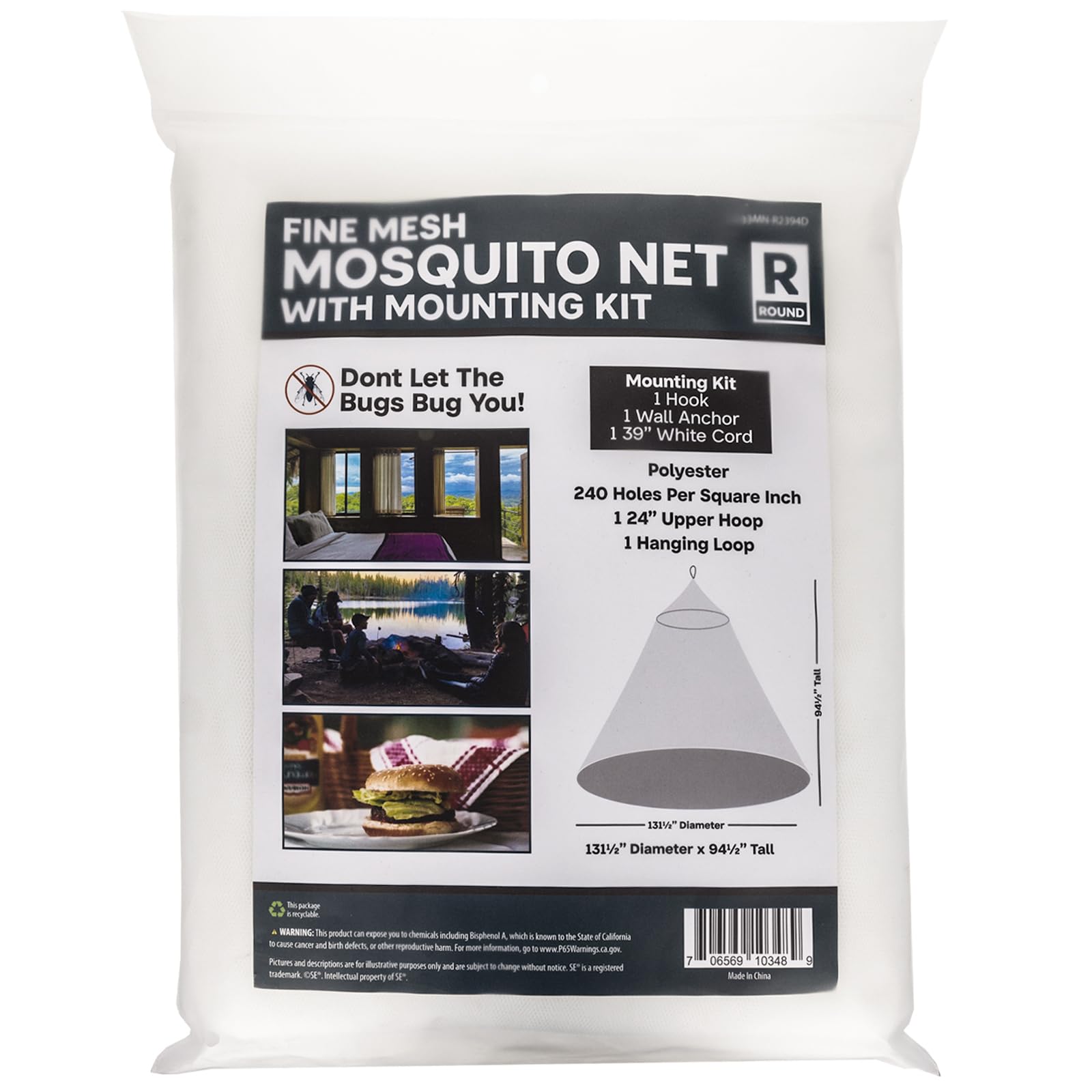 ASR Outdoor Mosquito Net with Mounting Kit Travel Camping Essentials Outdoor Canopy, 94.5 Inches